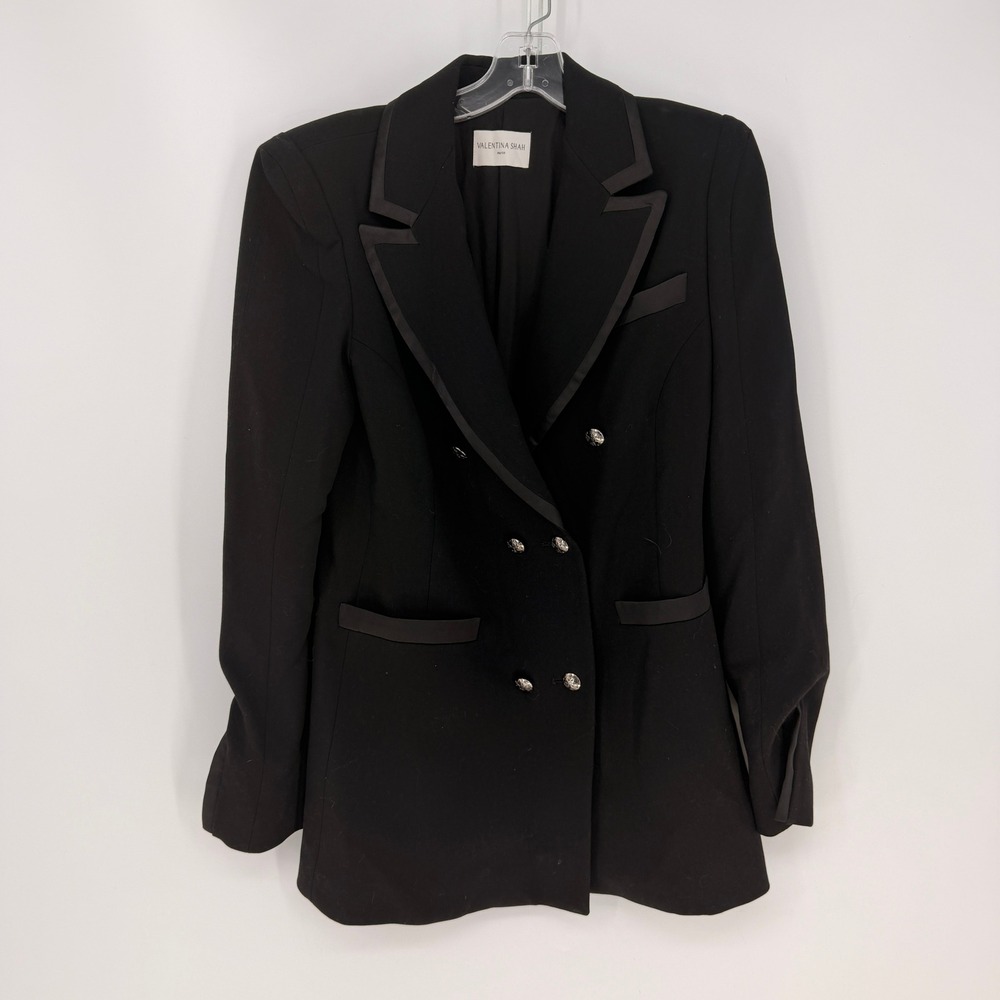Valentina Shah Blazer Womens 8 Black Double Breasted Satin Trim Italy Luxury